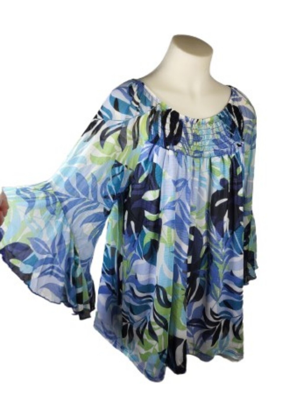 Cato Blue Green Bell Sleeve Top Sz 18/20W